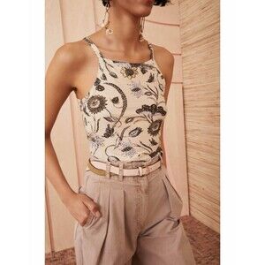 Ulla Johnson Sidney Square Neck Cami Tank Top Lemonbalm Floral Women’s XL